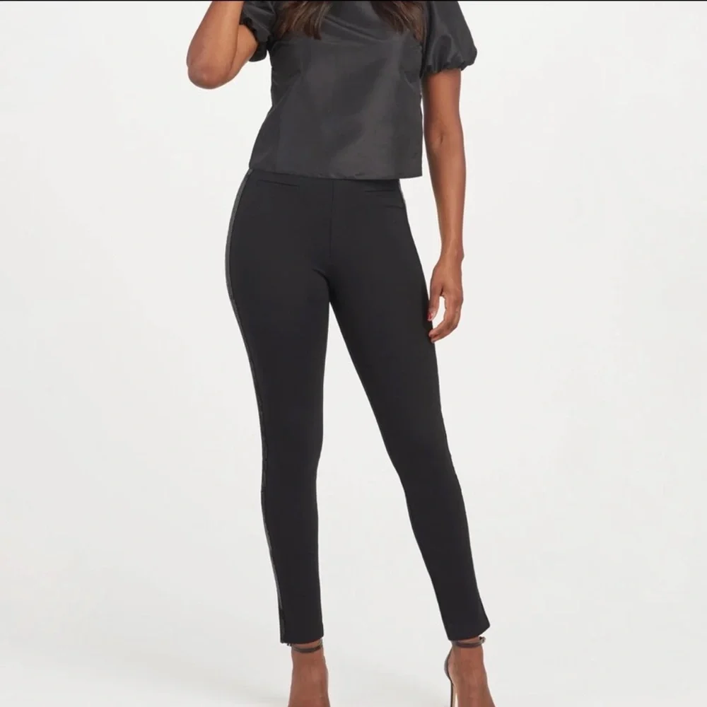 Spanx Black Pant Sequin Tuxedo Skinny Pant-Small Tall - Picture 7 of 12